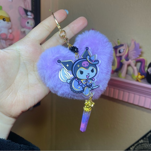 Sanrio Kuromi Purple Witch Pom Pom Pastel Goth handmade keychain - Picture 4 of 7